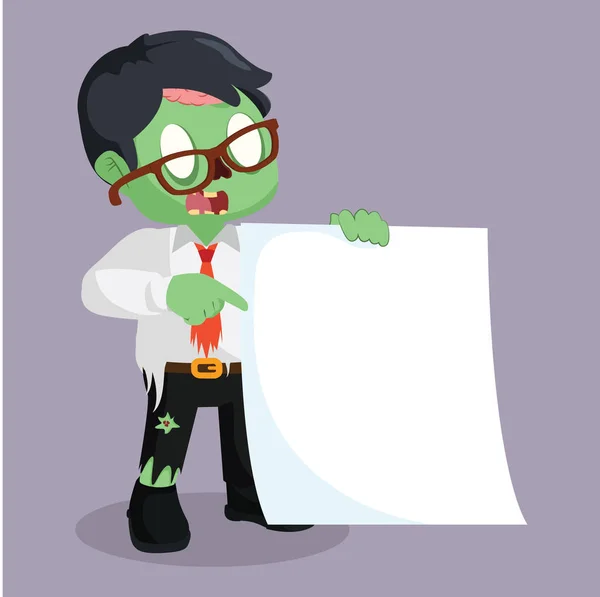 Zombie empresario celebración de papel en blanco — Vector de stock