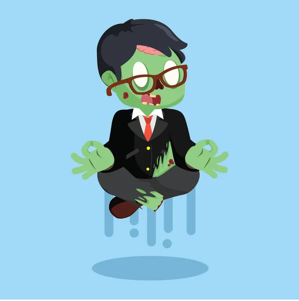 Uomo d'affari zombie che vola quando medita — Vettoriale Stock