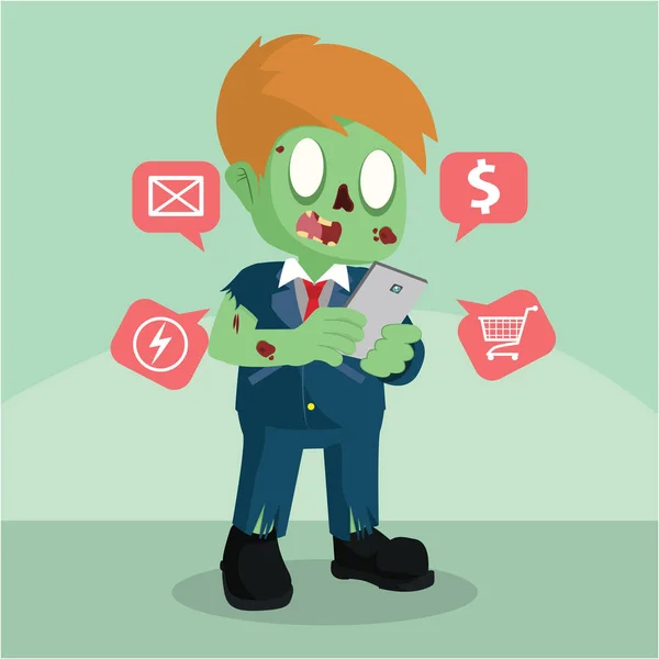 Zombie empresario comprobar su notificación de pago — Vector de stock