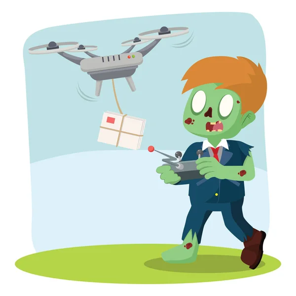 Zombie empresário usando drone para entregar e-mail — Vetor de Stock