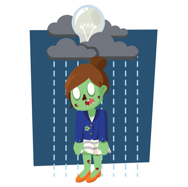 Zombie empresária com bulbo chovendo — Vetor de Stock