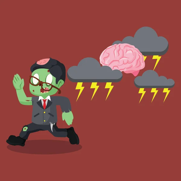 Zombie homme d'affaires fuyant le cerveau stressé — Image vectorielle