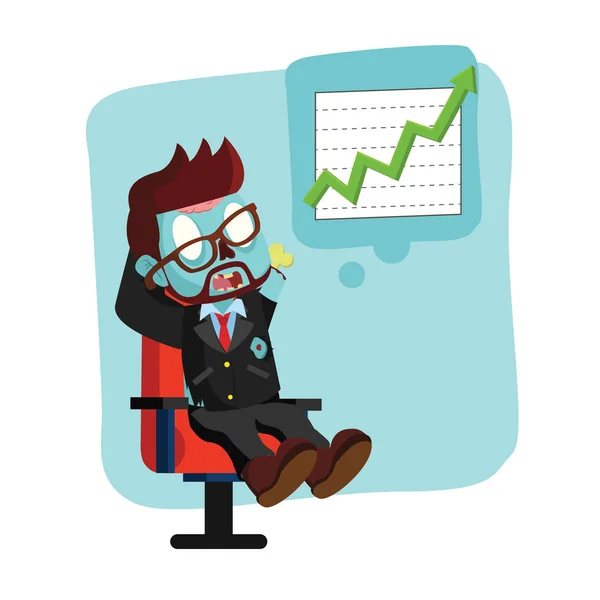 Zombie hombre de negocios pensando levantando gráfico — Vector de stock