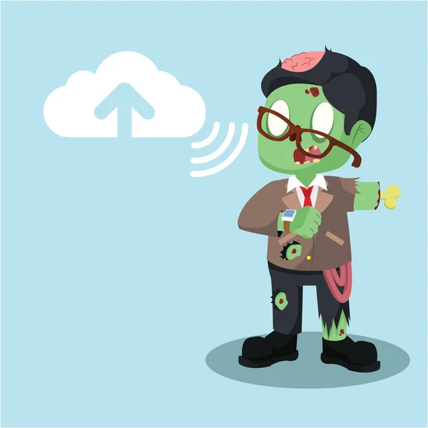 Zombie homme d'affaires téléchargeant sur le serveur cloud — Image vectorielle