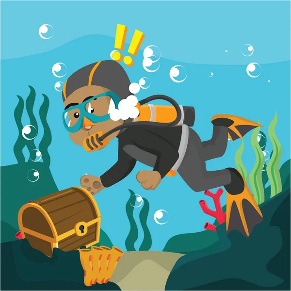 Dog diver find treasure chest — Stock Vector