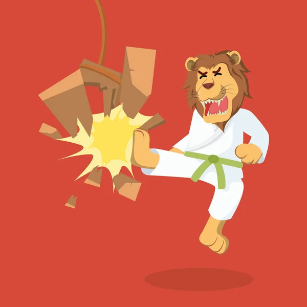 Lion grönt bälte karateka bryta styrelsen — Stock vektor
