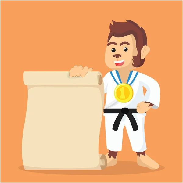Papel de mono karate campeón celebración — Vector de stock