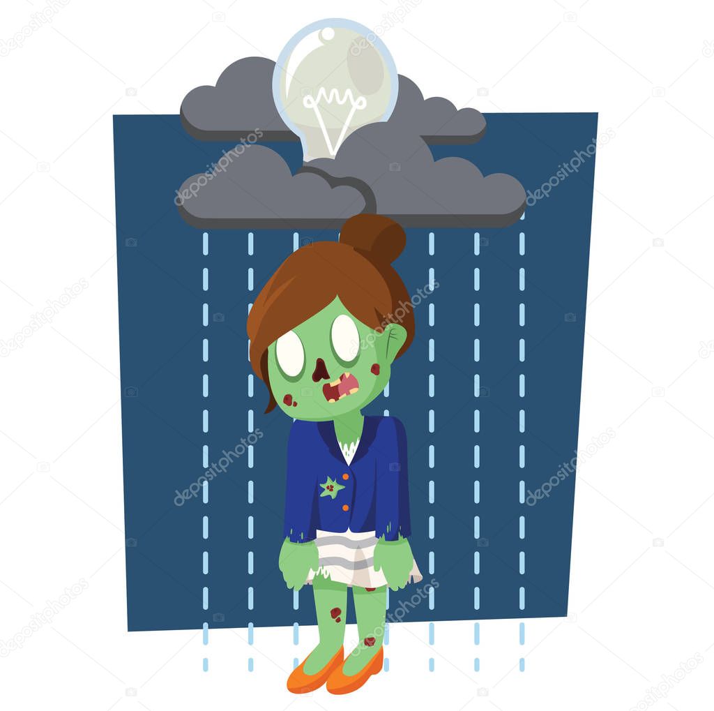 zombie businesswoman with raining bulb