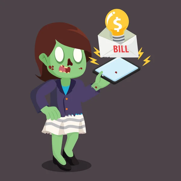 Zombie empresária pagando a conta de luz — Vetor de Stock