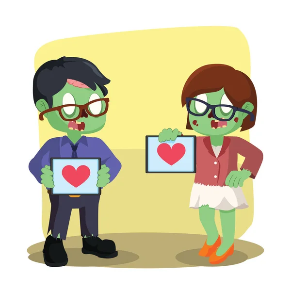 Зомбі бізнесмен і жінка тримає серцевий майданчик — стоковий вектор