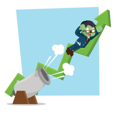 zombie businessman shooted from cannon with arrow clipart