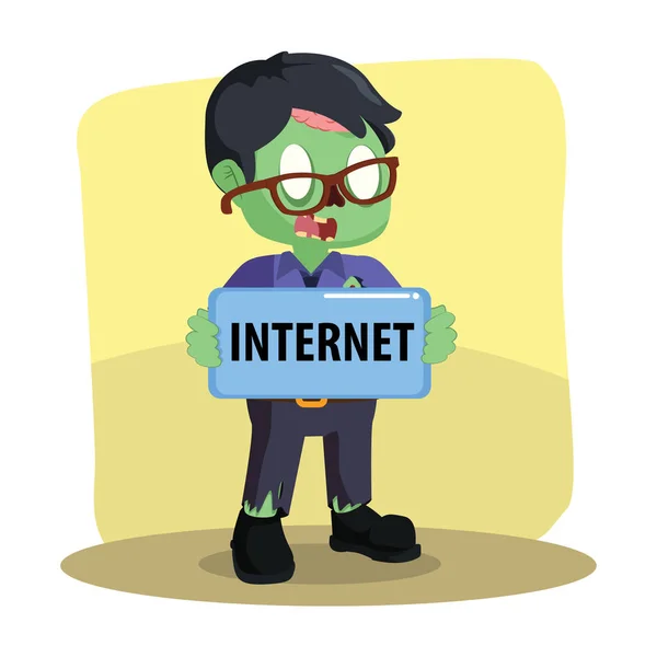 Zombie homme d'affaires tenant signe Internet — Image vectorielle