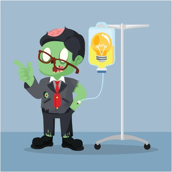 Zombie businessman getting infused by bulb — Stock Vector