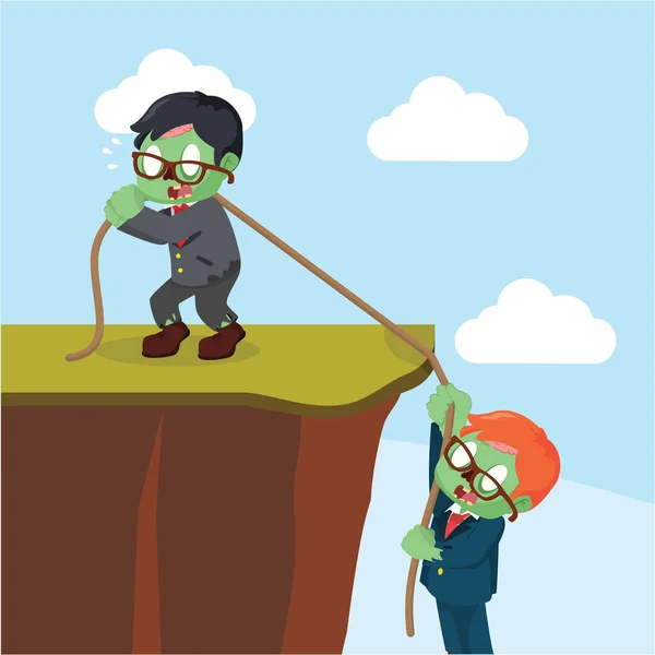 Zombie empresario tirando de su amigo — Vector de stock