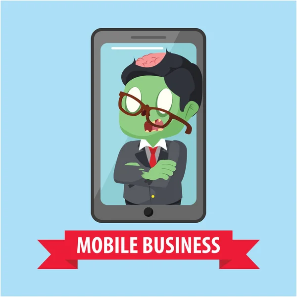 Zombie zakenman mobiele activiteit — Stockvector