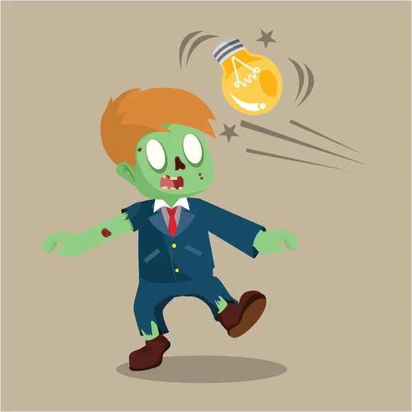 Zombie hombre de negocios siendo golpeado con bombilla — Vector de stock