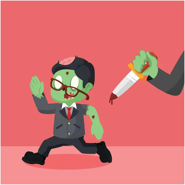 Zombie empresário correr de mão com faca —  Vetores de Stock