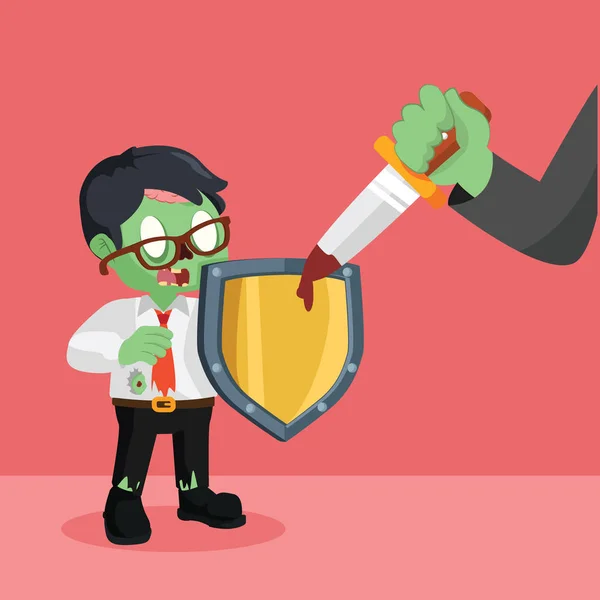 Zombie homme d'affaires se battre avec couteau — Image vectorielle