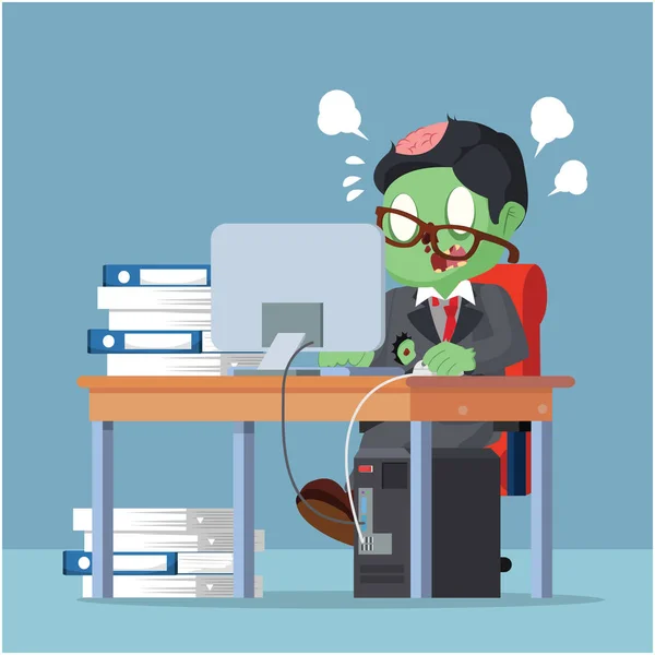 Zombie zakenman stress van het werk — Stockvector