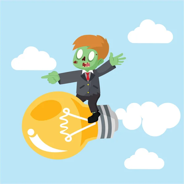 Zombie hombre de negocios volando en bombilla — Vector de stock