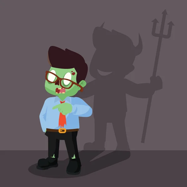 Zombie homem de negócios diabo sombra — Vetor de Stock