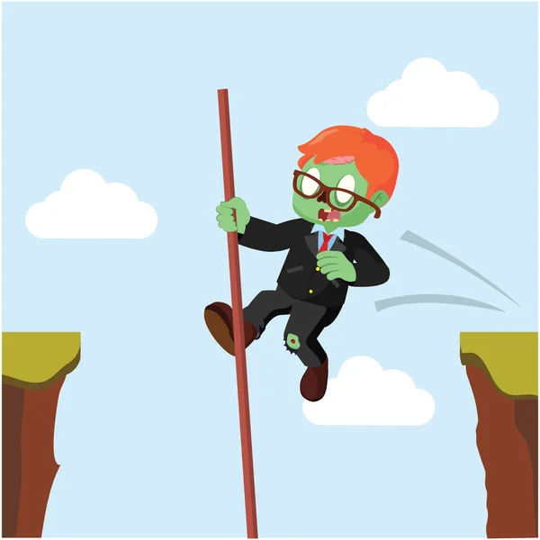 Zombie businessman crossing the cliff — Stock Vector