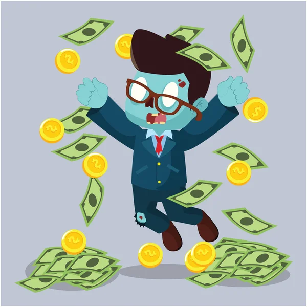 Zombie businessman raining money — Stock Vector