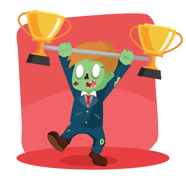 Zombie affärsman lyftande trophy — Stock vektor