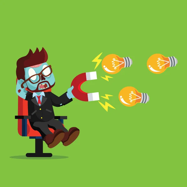 Zombie homme d'affaires aimant ampoule — Image vectorielle