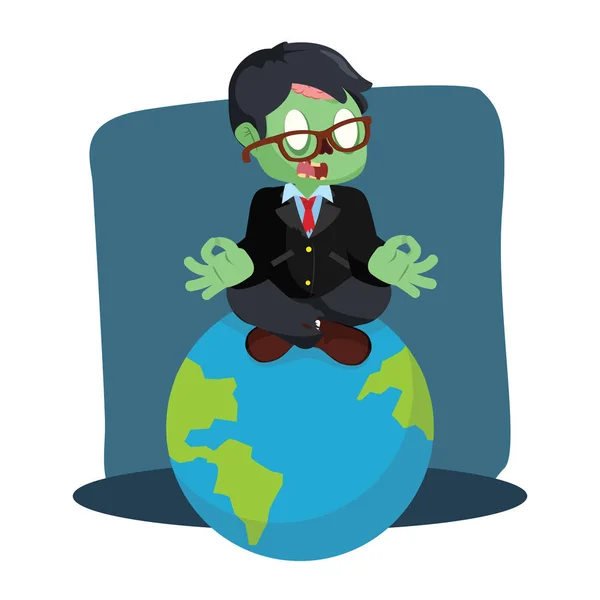 Zombie zakenman mediteren op aarde — Stockvector
