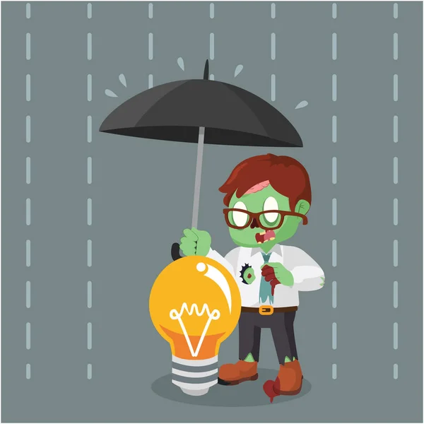 Zombie businessman covering idea with umbrella — Stock Vector