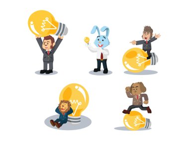 iş hayvan ampul çizgi film seti ile