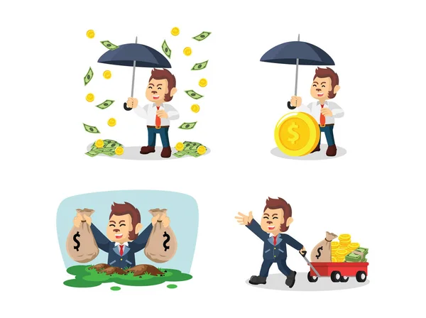 Business monkey with money cartoon set — Stock Vector