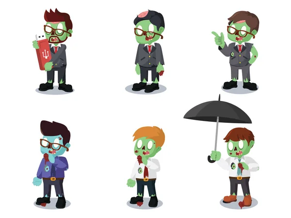Zombie businessman cartoon set — Stock Vector