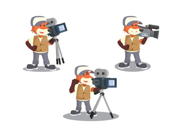 Fox with camera cartoon set — Stock Vector