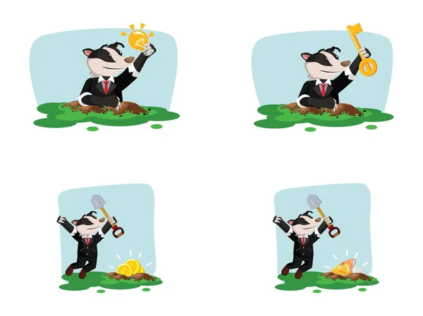 Business honey badger cartoon set — Stock Vector