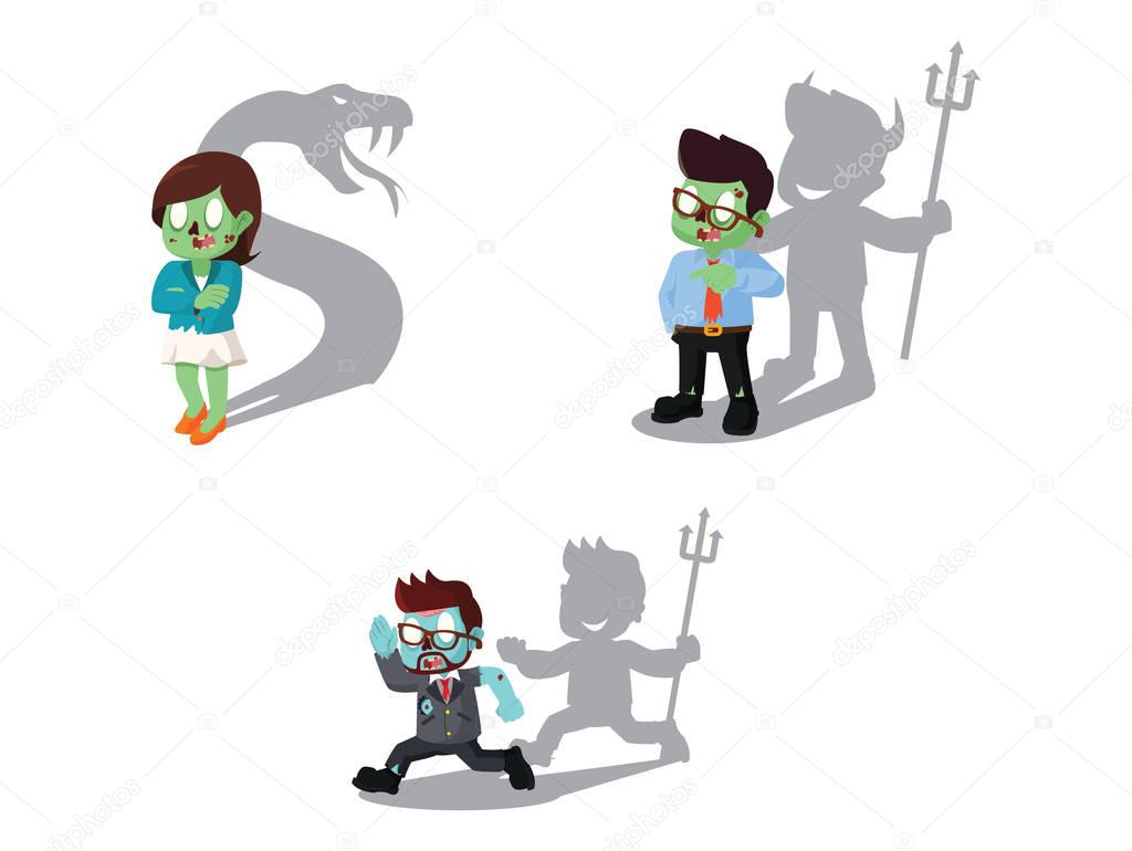 business zombie with shadow cartoon set