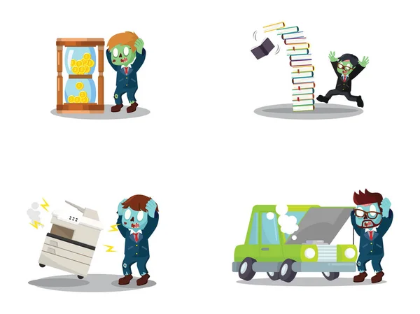 Business-Zombie-Panik Cartoon-Set — Stockvektor