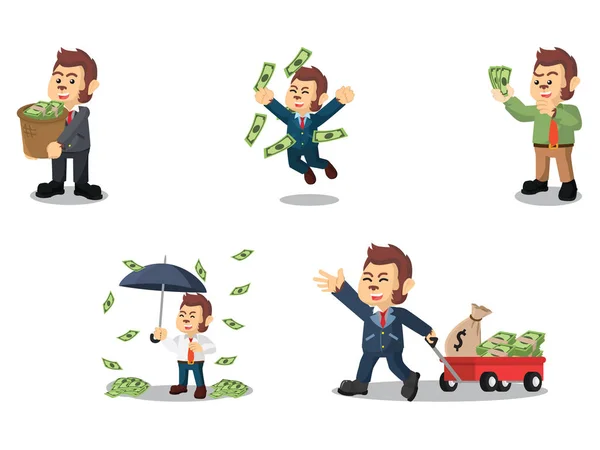 Business-Affe mit Geld-Cartoon-Set — Stockvektor