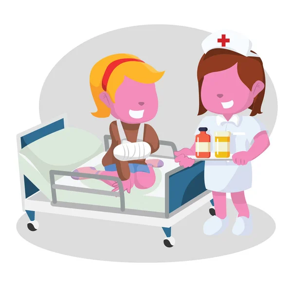 Rózsaszín nővér ad gyógyszert — Stock Vector