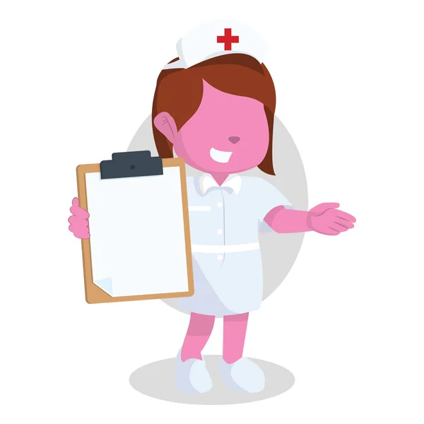 Niña rosa enfermera sujetando portapapeles — Vector de stock