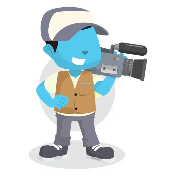 Mavi çocuk muhabir kameraman — Stok Vektör