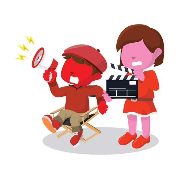 Vörös fiú igazgatója és a lány a film asszisztens — Stock Vector