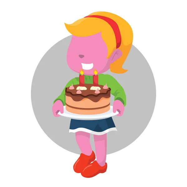 Pink girl hold chocolate cake — Stock Vector