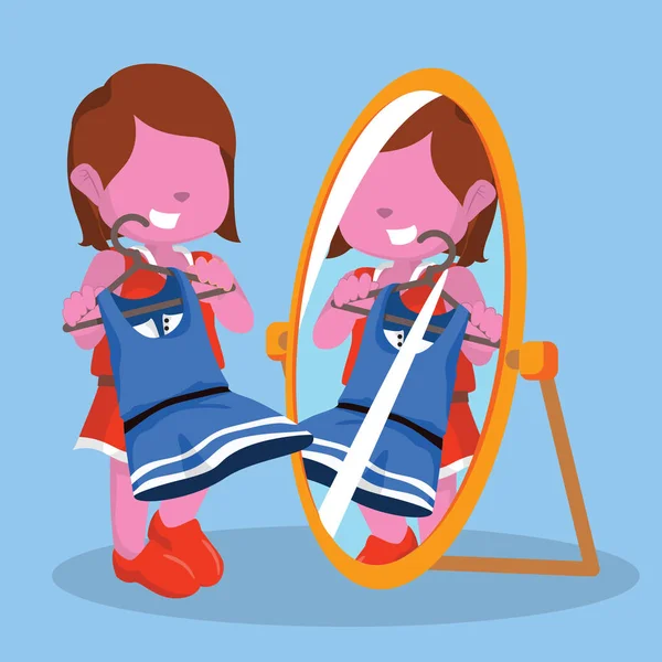 Rosa ragazza guardando lo specchio — Vettoriale Stock