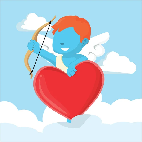 Azul chico cupido con corazón en forma de signo — Vector de stock
