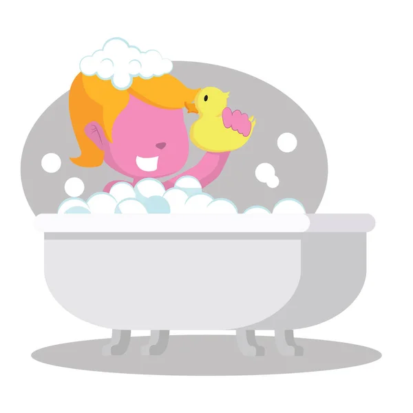 在浴缸里的粉红女孩 — 图库矢量图片
