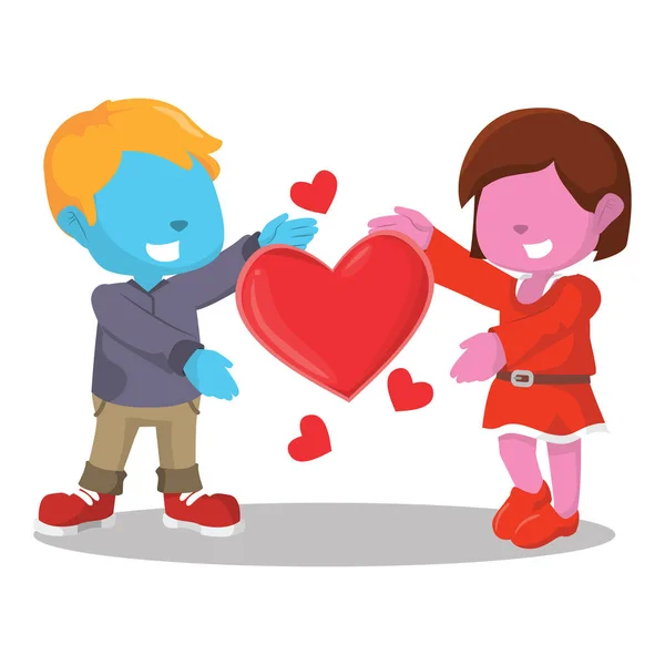 Azul chico y rosa chica mostrando gigante corazón — Vector de stock