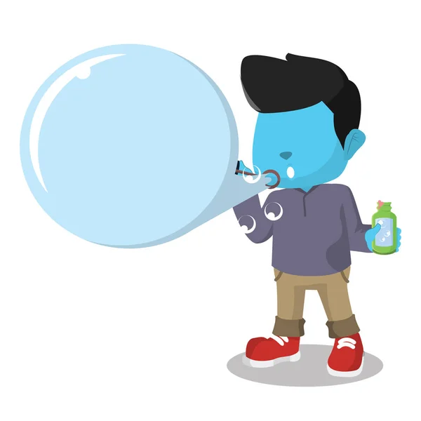 Blue boy blowing text bubble — Stock Vector