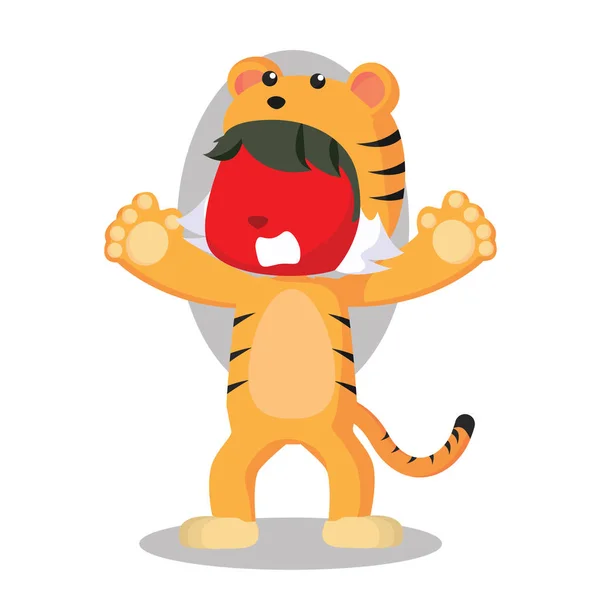 Chico rojo en traje de tigre — Vector de stock